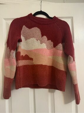 Frank and Oak Women's Multi-Color Crewneck Sweater - Red Pink Pattern
